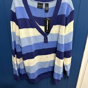 Vintage Bobbie Brooks Blue And White Stripe Knit Sweater‎ NWT Size 2X (20W)